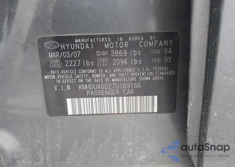 2007 Hyundai Elantra Gls/Limited/Se z USA, uszkodzony, nr VIN KMHDU46D27U169166